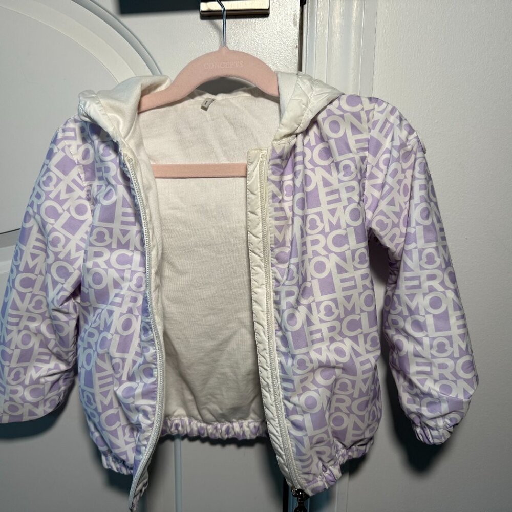 Moncler Kids Girls Logo Hooded Jacket – Size 3A (Toddler) – Lilac/White - Picture 12 of 12